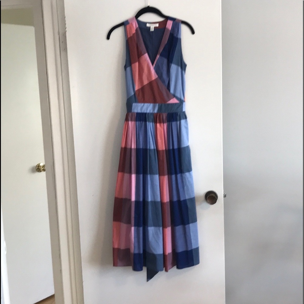 Nordstrom 1901 Size 4 Cotton Dress pink & Blue Plaid NWT